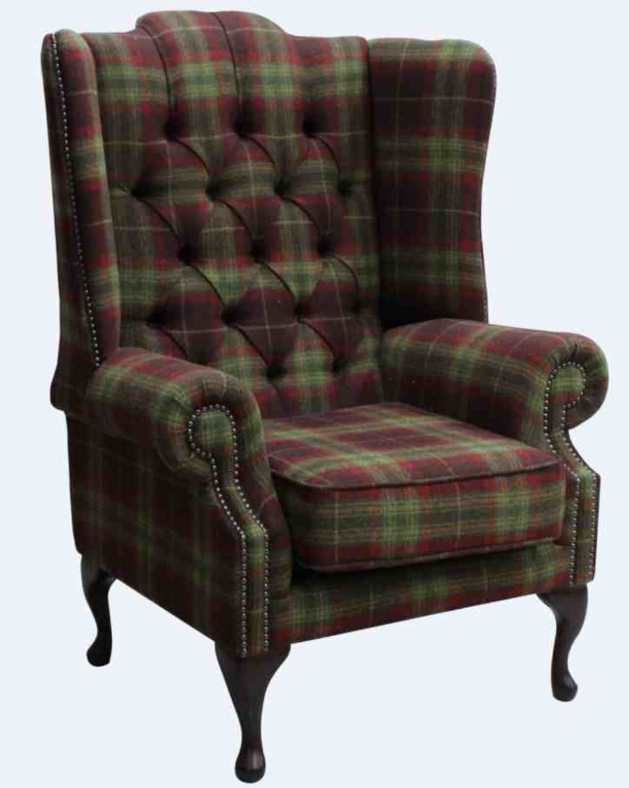 Product photograph of Chesterfield Mallory Wool Wing Chair Fireside High Back Armchair Threshfield Tourmaline Check Tweed from Designer Sofas 4U