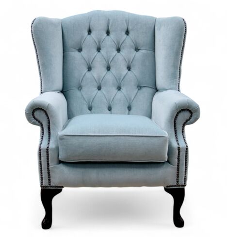 Chesterfield Mallory High Back Wing Chair Duck Egg Blue Fabric