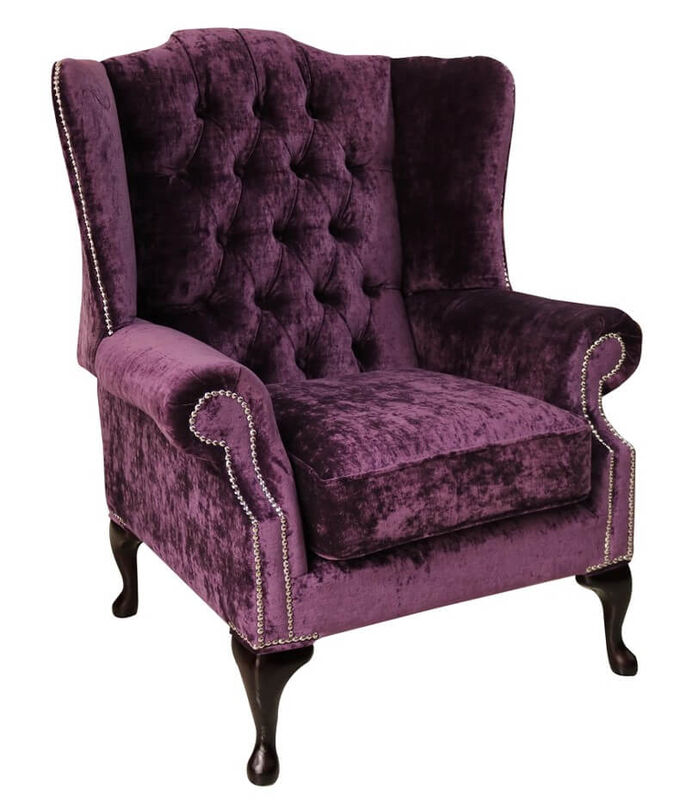 Product photograph of Chesterfield Mallory High Back Wing Chair Modena Amethyst Velvet from Designer Sofas 4U