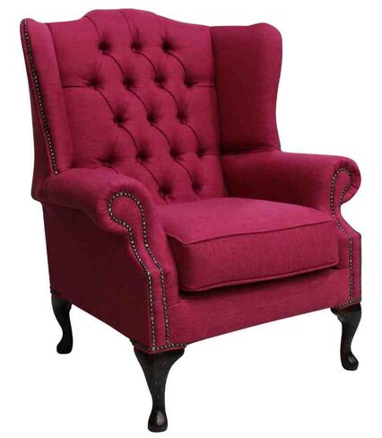 Chesterfield Fabric Mallory Flat Wing High Back Wing Chair Zoe Raspberry