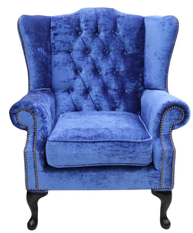 Product photograph of Chesterfield Mallory High Back Wing Chair Modena Blueberry Velvet from Designer Sofas 4U