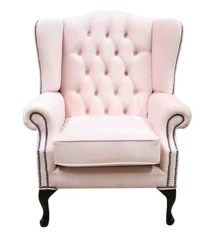 Chesterfield Mallory High Back Wing Chair Passion Powder Pink Velvet