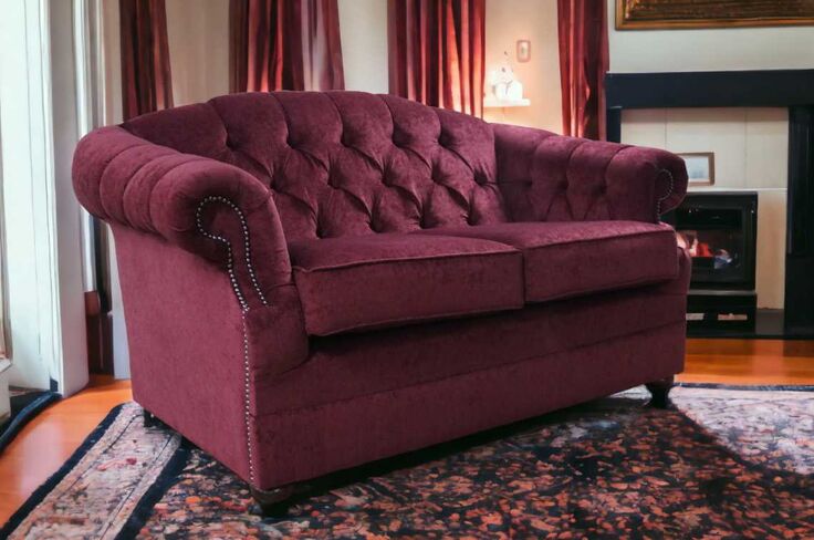 Chesterfield Merton 2 Seater Sofa Pimlico Burgandy Fabric