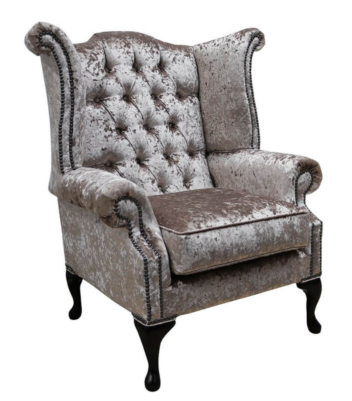 Product photograph of Chesterfield Mink Velvet Wing Chair from Designer Sofas 4U