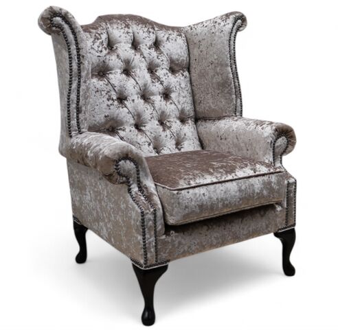 Chesterfield Mink Velvet Wing Chair