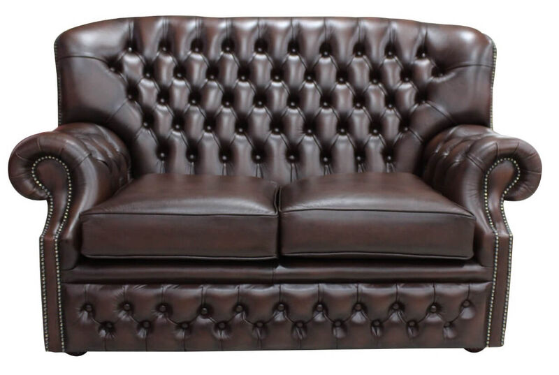 Product photograph of Monks Chesterfield 2 Seater Antique Brown Leather Sofa Offer from Designer Sofas 4U