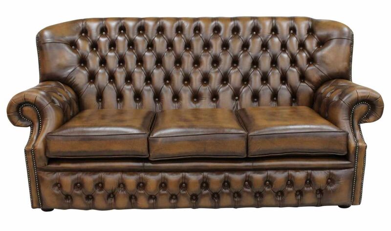 Product photograph of 3 Seater Monks Chesterfield Antique Tan Leather Sofa Offer from Designer Sofas 4U