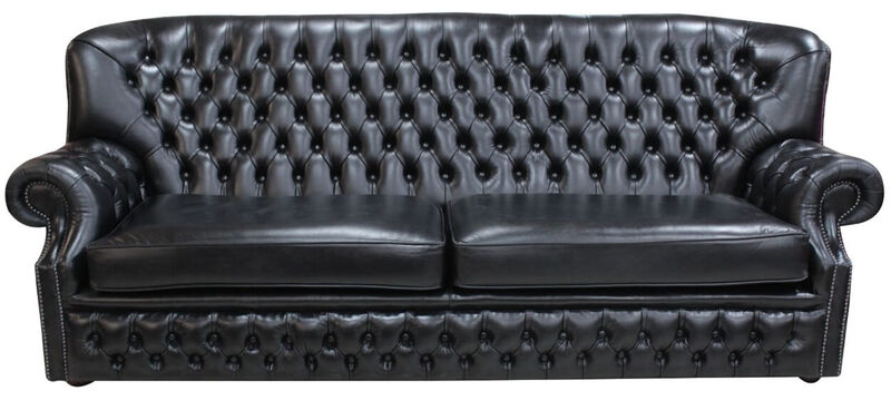 Product photograph of Monks Chesterfield 4 Seater Old English Black Leather Sofa Offer from Designer Sofas 4U