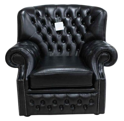 Black Leather Chesterfield Monks Armchair Old English