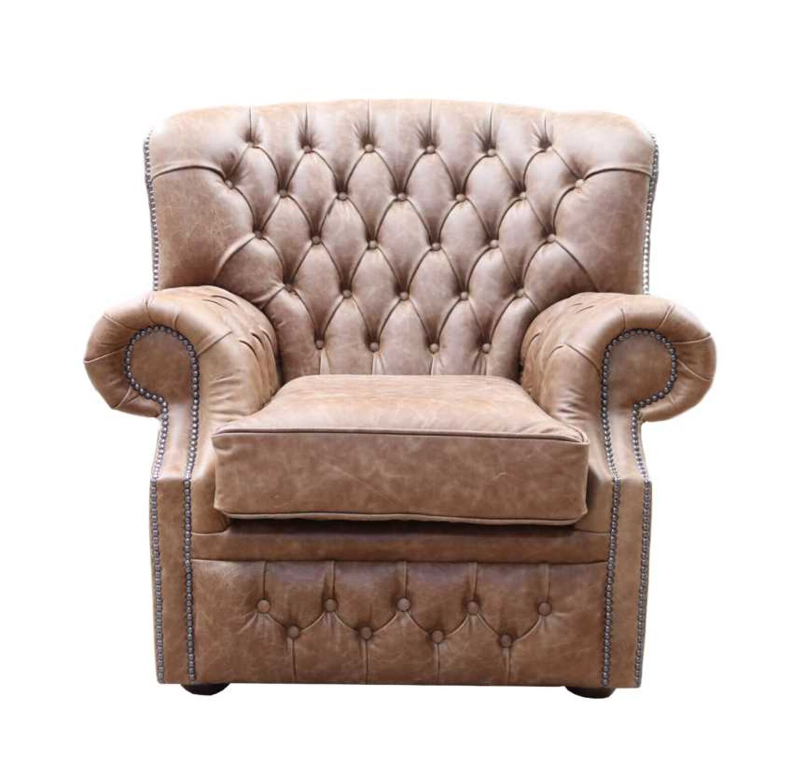 Product photograph of Chesterfield Monks Armchair In Cracked Wax Tan Leather from Designer Sofas 4U