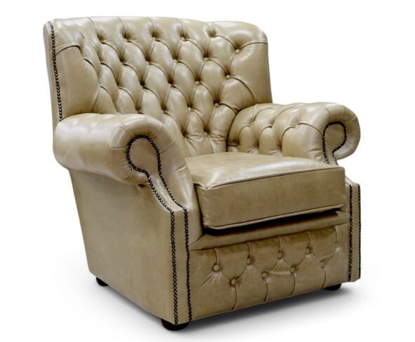 Chesterfield Monks Old English Parchment Leather Armchair