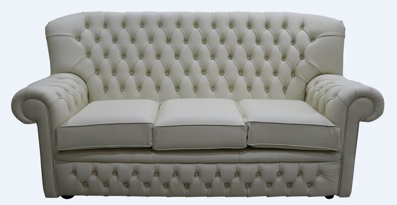 Product photograph of Monks Thomas Chesterfield 3 Seater Sofa Cottonseed Cream Leather from Designer Sofas 4U