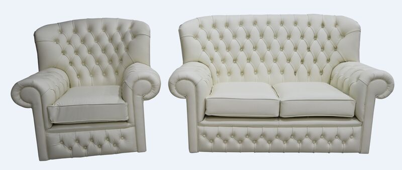 Product photograph of Monks Thomas Chesterfield 2 1 Seater Cottonseed Cream Leather Amp Hellip from Designer Sofas 4U