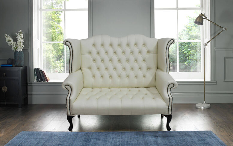 Chesterfield Newby 2 Seater Queen Anne High Back Wing Chair Sofa Cream Leather