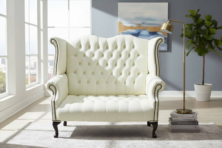 Chesterfield Newby 2 Seater Queen Anne High Back Wing Chair Sofa Cream Leather
