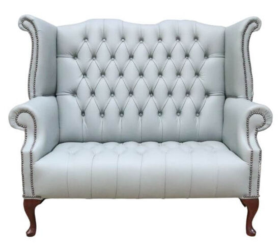 Chesterfield Newby 2 Seater Queen Anne High Back Wing Chair Sofa Moonmist Grey Leather