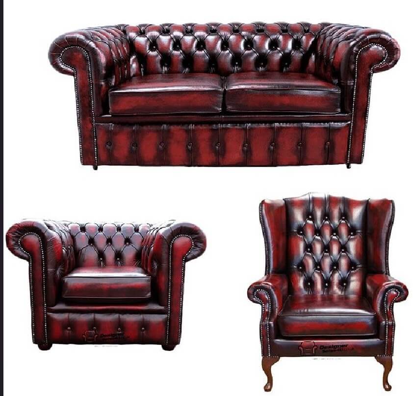 Mallory Wing Chair Leather Sofa Suite, Leather Club Sofas