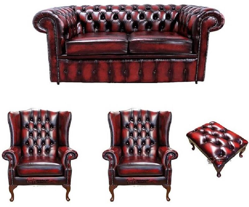 Product photograph of Chesterfield 2 Seater Sofa 2 X Mallory Wing Chair Footstool Amp Hellip from Designer Sofas 4U