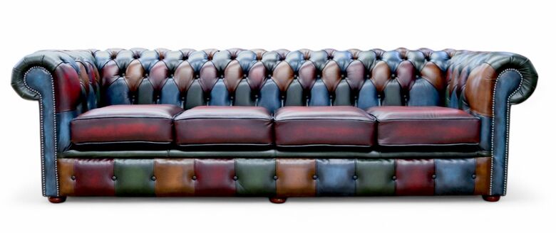 Chesterfield Patchwork Antique 4 Seater Settee Leather Sofa Offer