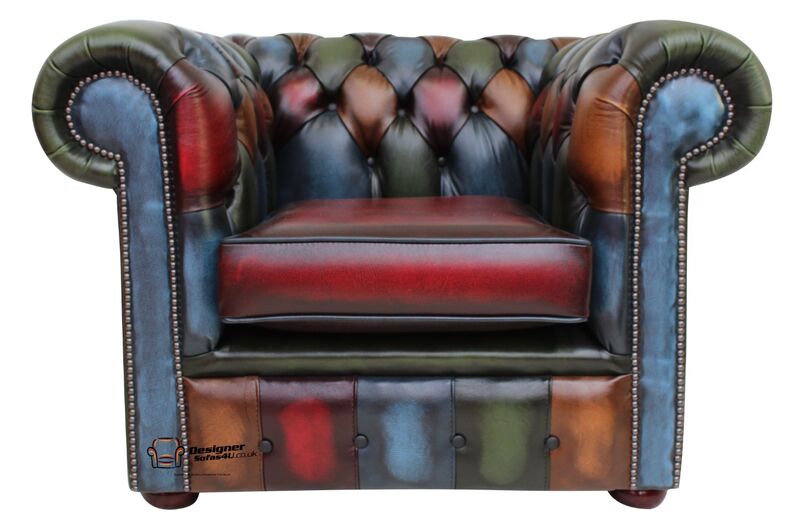 Product photograph of Patchwork Chesterfield Club Armchair Antique Leather Brown Amp Hellip from Designer Sofas 4U