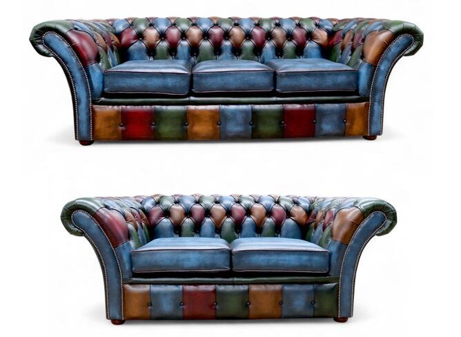 Chesterfield Patchwork Balmoral 3+2 Seater Sofa Suite Antique Leather
