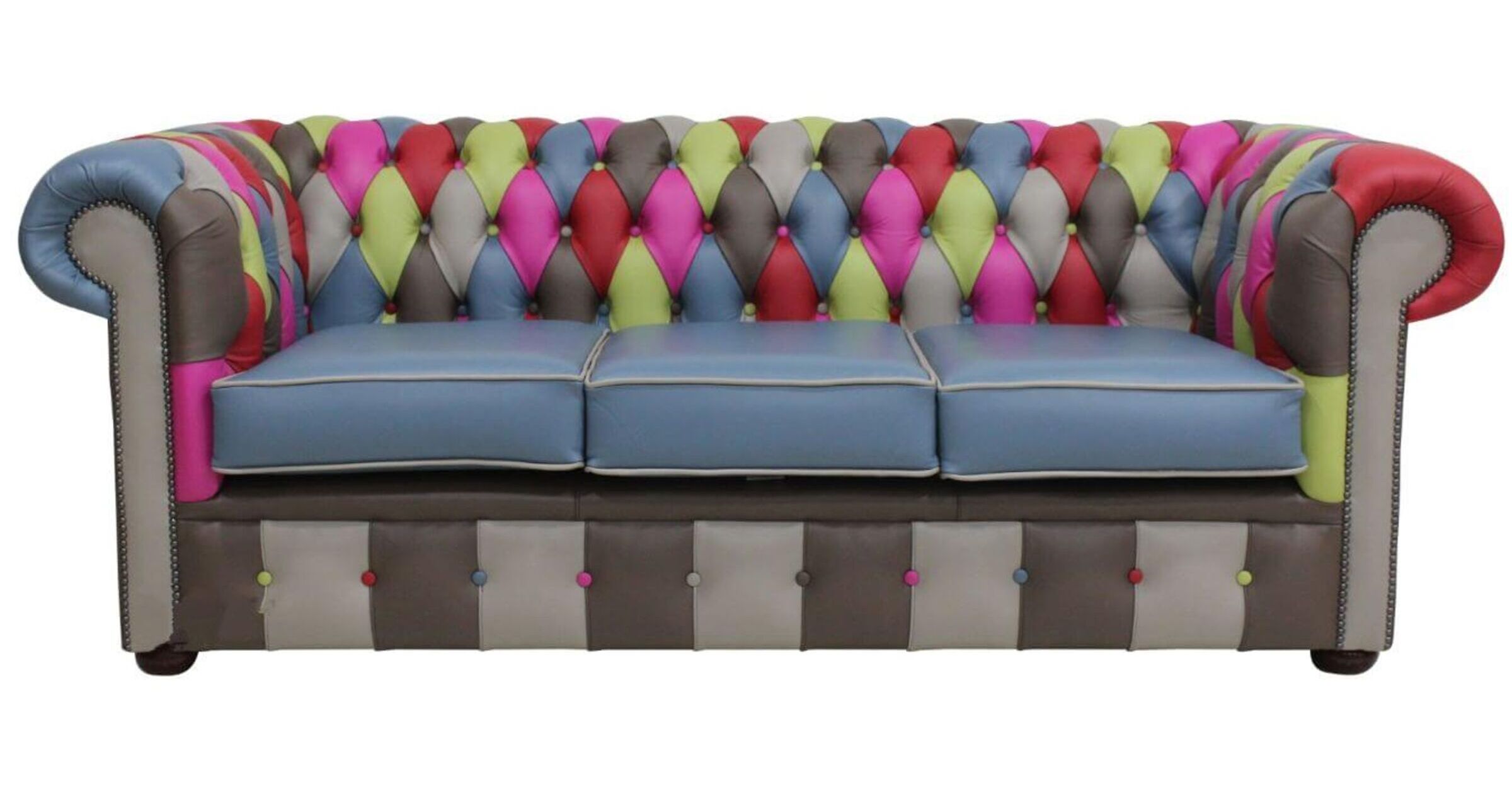 Chesterfield Patchwork Vele 3 Seater Settee Leather Sofa Offer