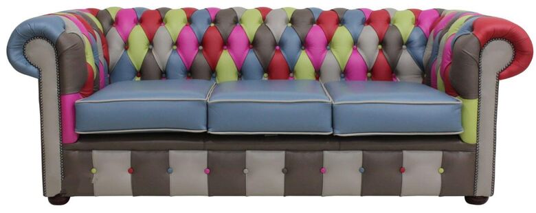 Chesterfield Patchwork Vele 3 Seater Settee Leather Sofa Offer