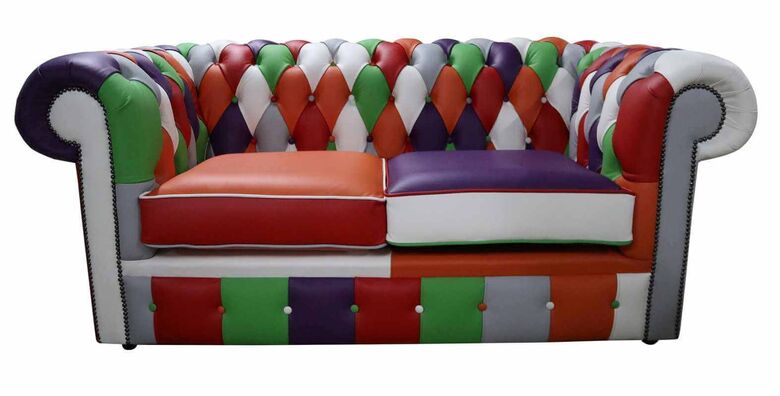 Chesterfield Patchwork Shelly 2 Seater Settee Leather Sofa