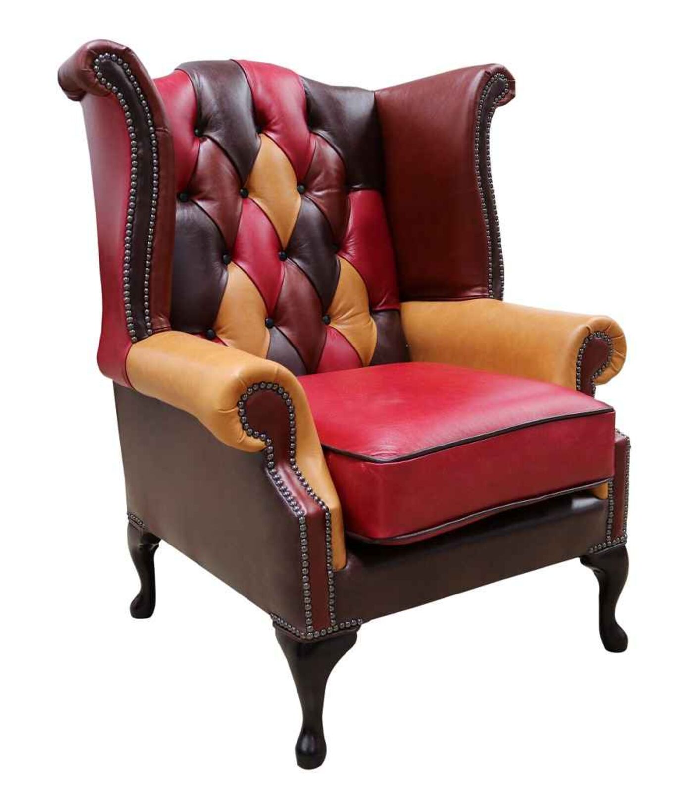 Product photograph of Chesterfield Patchwork Leather Wing Chair Old English Leather from Designer Sofas 4U