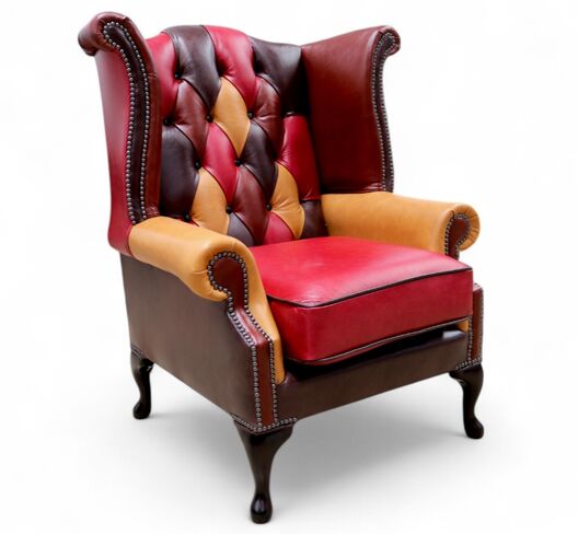 Chesterfield Patchwork Leather Wing Chair Old English Leather