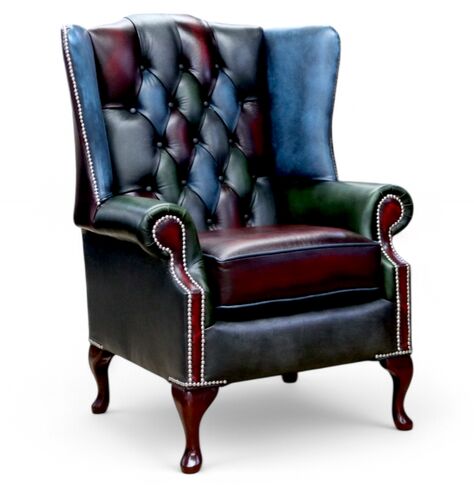 Chesterfield Patchwork Mallory Prince's Queen Anne Wing Chair Antique Grey Leather