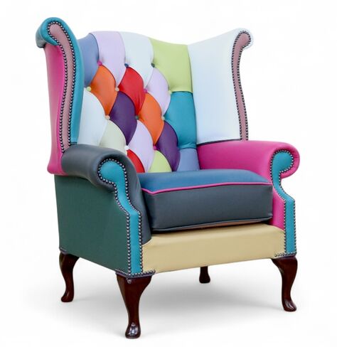SPECIAL OFFER Chesterfield Patchwork Queen Anne Leather Wing Chair