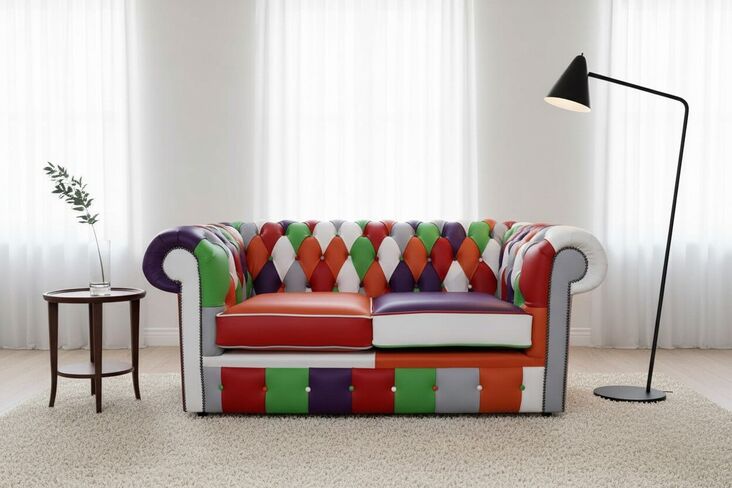 Chesterfield Patchwork Shelly 2 Seater Settee Leather Sofa