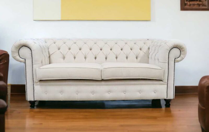 Product photograph of Chesterfield 3 Seater Settee Pimlico Cream Fabric Sofa from Designer Sofas 4U