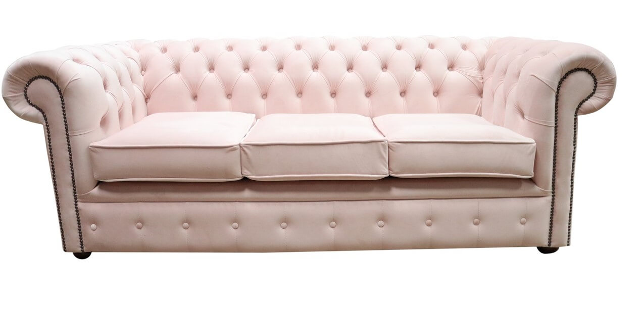 Chesterfield Powder Pink 3 Seater Velvet Sofa