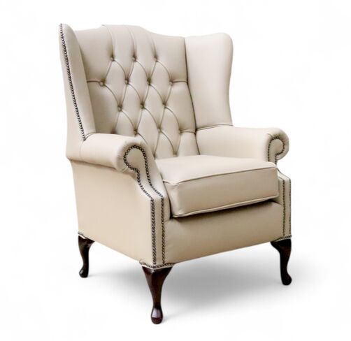 Chesterfield Prince's Mallory Flat Wing Pebble Queen Anne High Back Wing Chair Leather