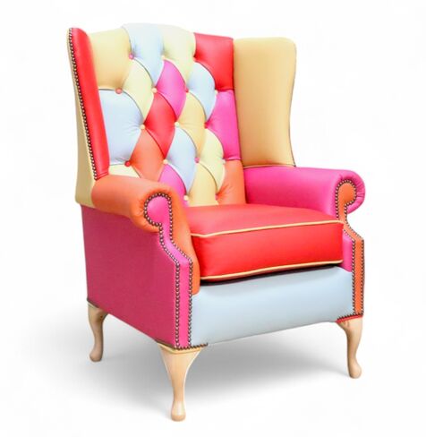 Chesterfield Prince's Patchwork Vele Fruit Salad Leather Wing Chair