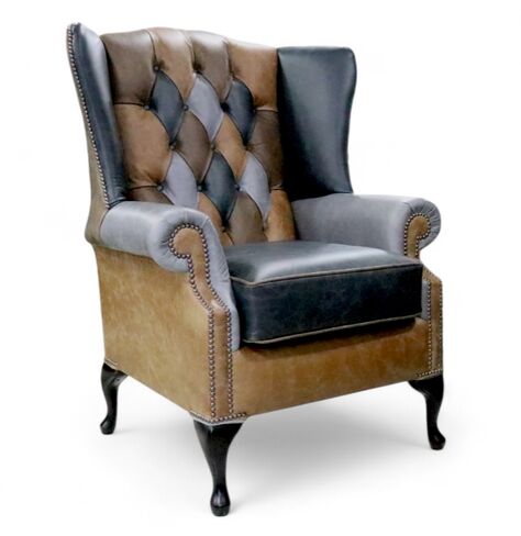 Chesterfield Prince's Patchwork Vintage Cracked Wax Leather Wing Chair