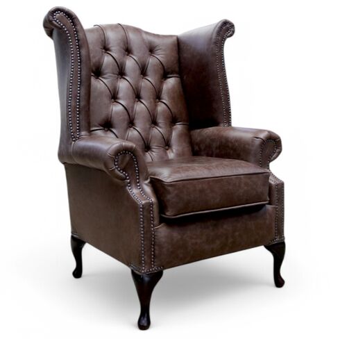 Chesterfield Prince's Queen Anne High Back Wing Chair Cracked Wax Espresso Leather