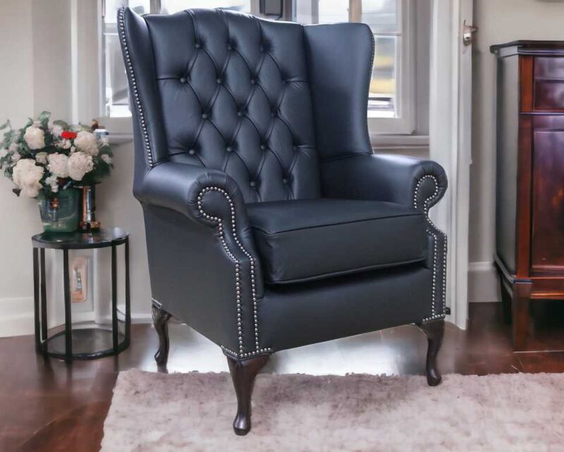 Product photograph of Chesterfield Prince S Queen Anne Wing Armchair Black Leather from Designer Sofas 4U