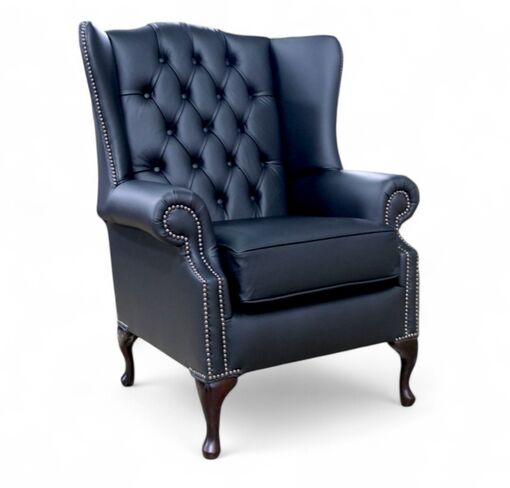 Chesterfield Prince's Queen Anne Wing Armchair Black Leather