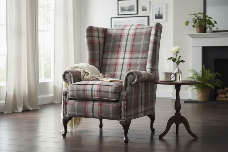 Chesterfield Prince's Saxon Mallory High Back Wing Chair Balmoral Rosso Check P&S Fabric