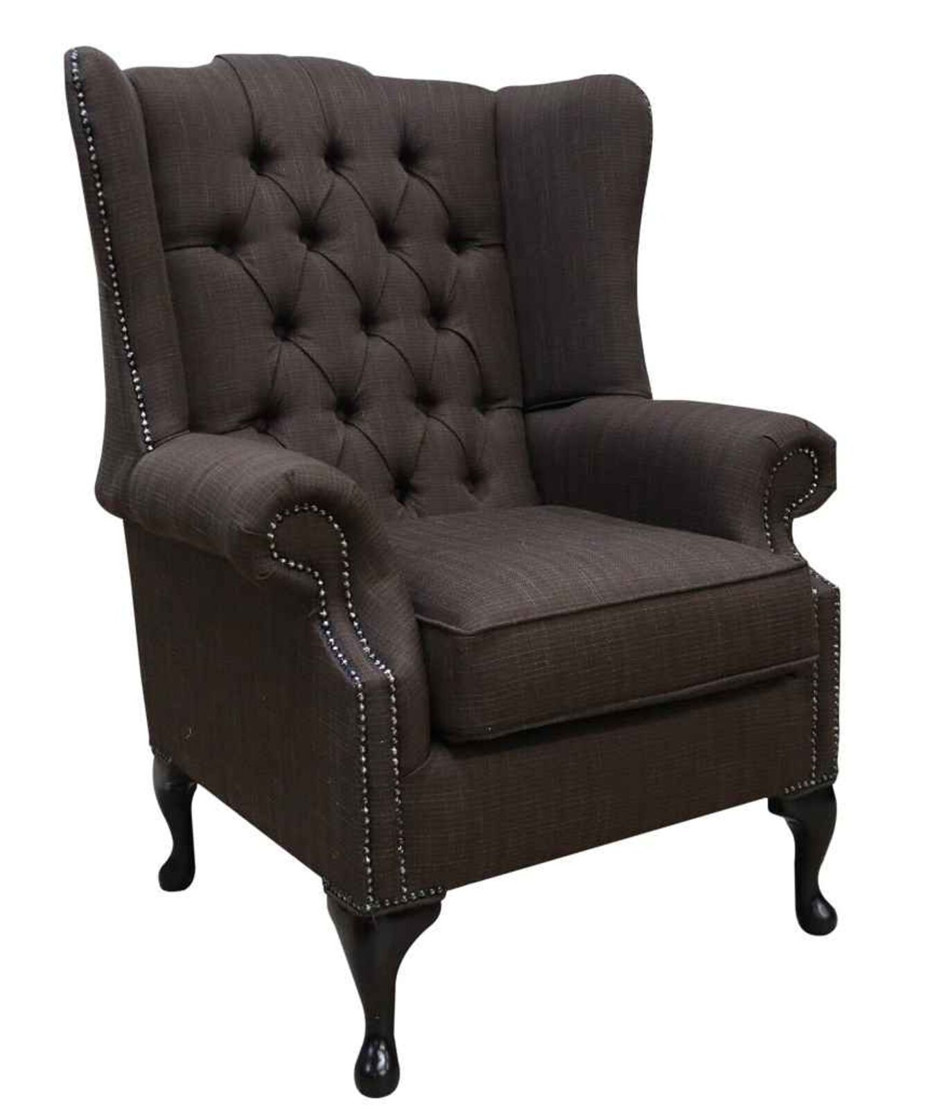 Product photograph of Chesterfield Prince S Flat Wing Queen Anne High Back Wing Chair Emporio Brown from Designer Sofas 4U