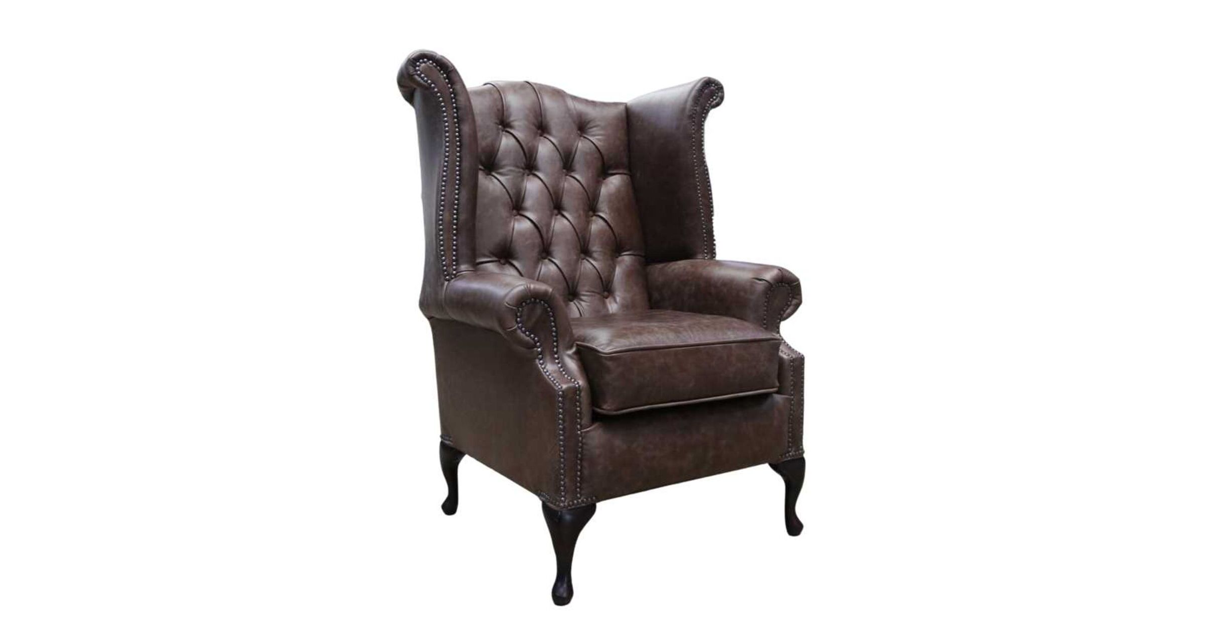 Espresso Chesterfield Queen Anne High Back chair DesignerSofas4U