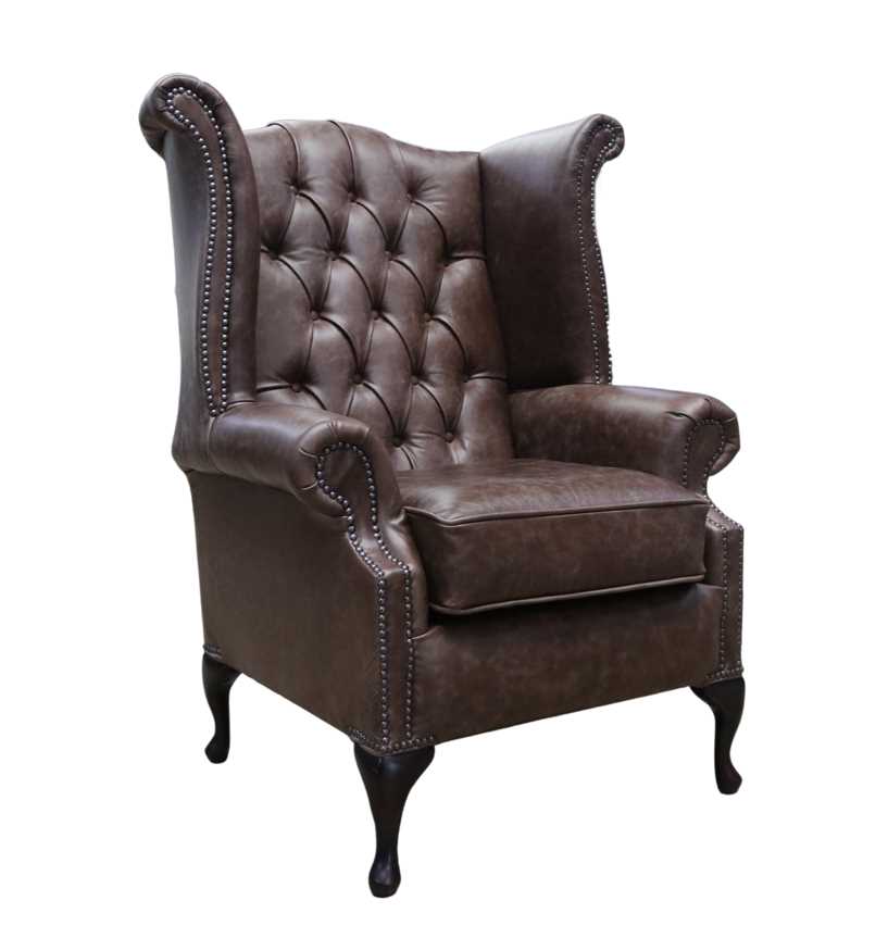 Espresso Chesterfield Queen Anne High Back chair DesignerSofas4U