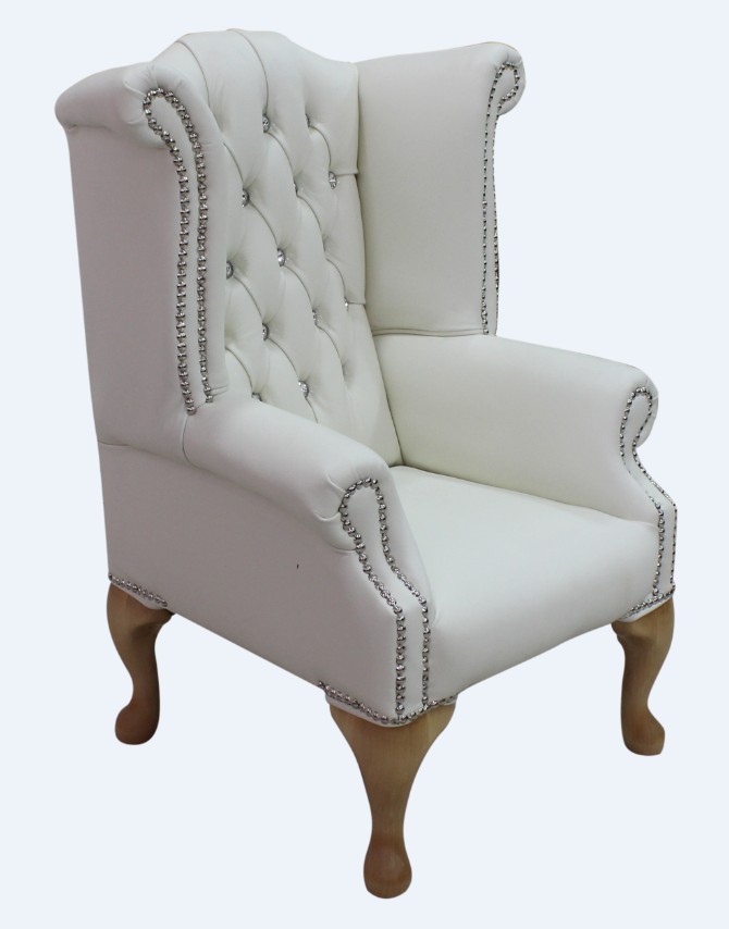 Chesterfield Childrens Crystal Queen Anne High Back Wing Chair White Leather Leather Sofas Traditional Sofas