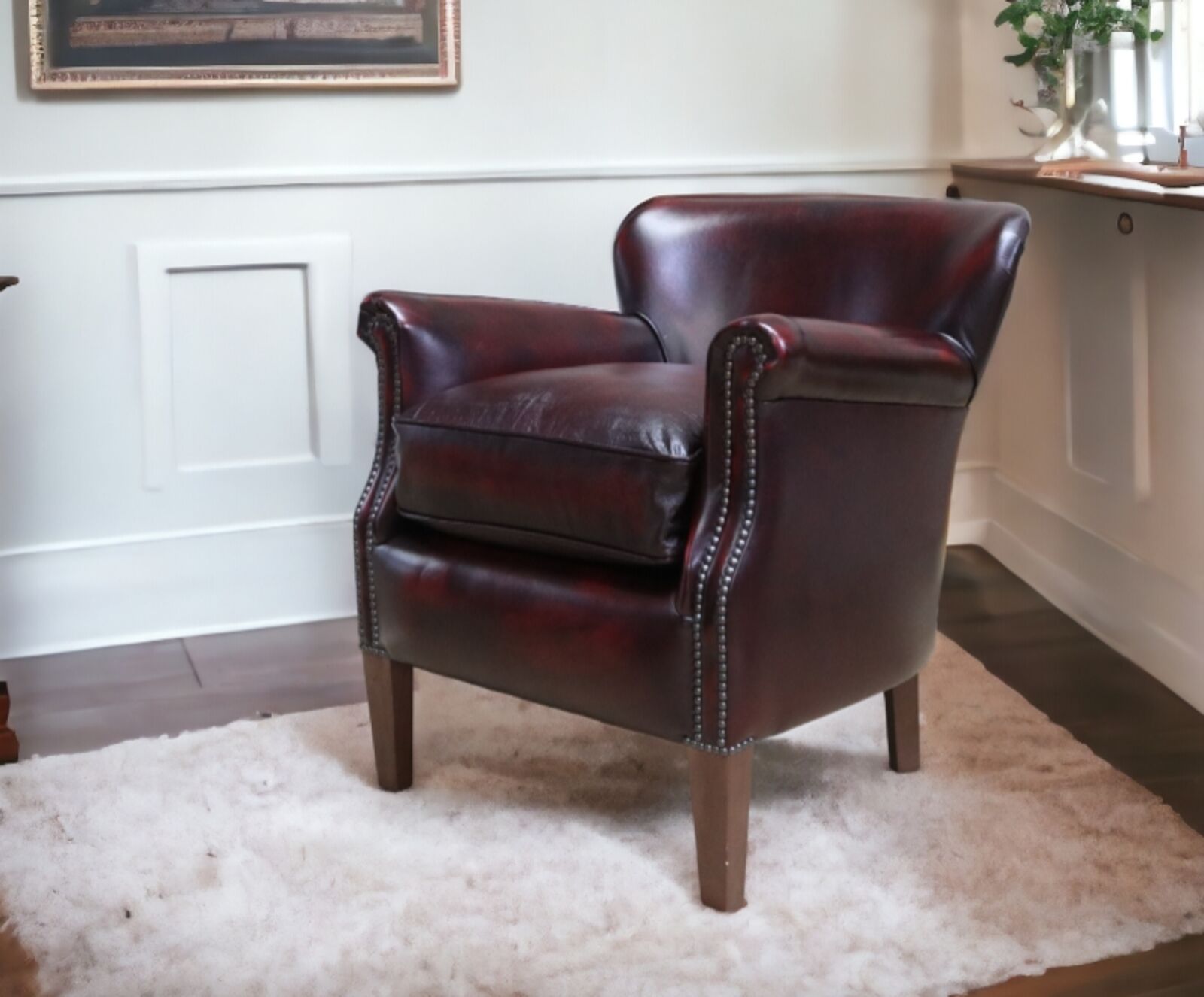 Product photograph of Professor Antique Oxblood Real Leather Armchair Sl from Designer Sofas 4U