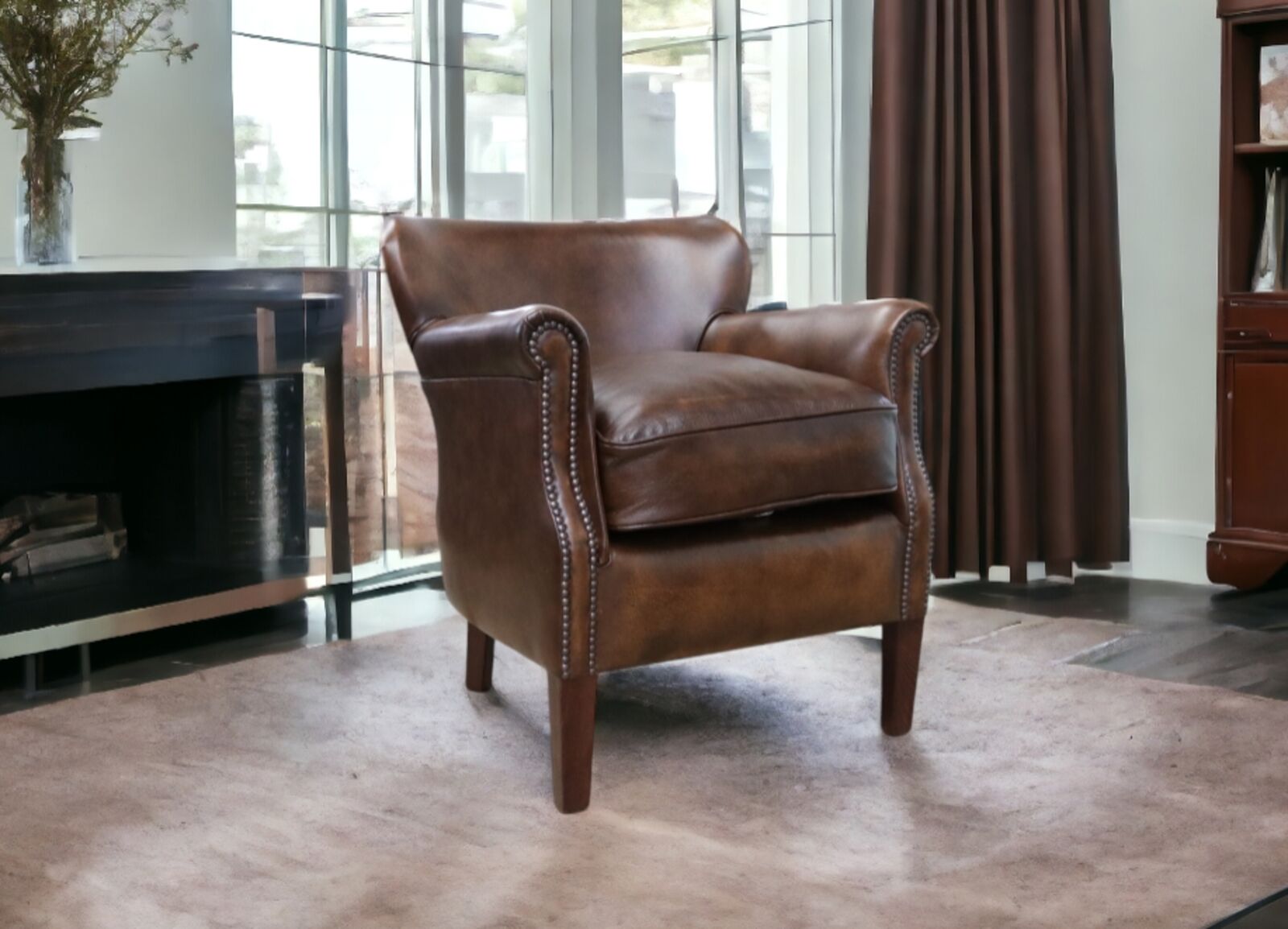 Product photograph of Professor Antique Tan Real Leather Armchair Sl from Designer Sofas 4U