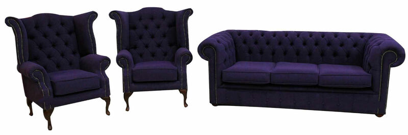 Product photograph of Chesterfield Suite Upholstered In Purple Fabric Shop Sofas Amp Hellip from Designer Sofas 4U