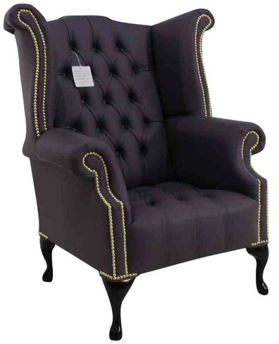 Chesterfield Buttoned Seat Queen Anne High Back Wing Chair Amethyst Purple Leather